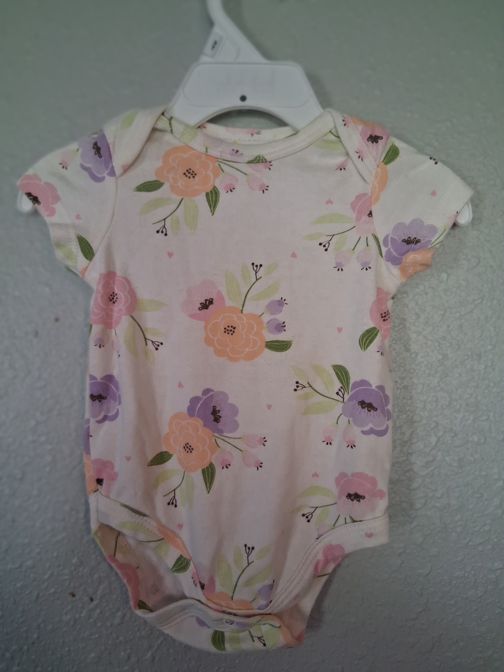 Little Chickadees Floral Print Short-Sleeve Baby Onesie - Pastel Pink & Purple